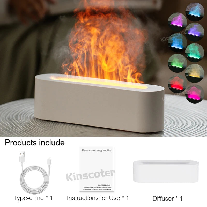 KINSCOTER-Diffuseur d'arômes d'huiles essentielles, humidificateur d'air à flamme, diffuseur de brume fraîche à ultrasons, feu réaliste RVB, veilleuse