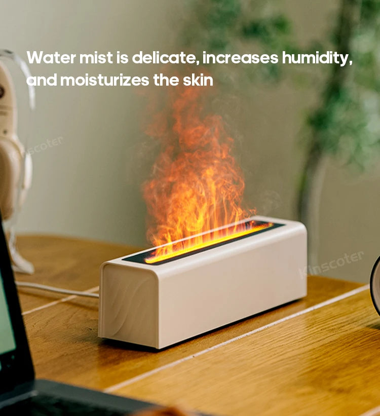 KINSCOTER-Diffuseur d'arômes d'huiles essentielles, humidificateur d'air à flamme, diffuseur de brume fraîche à ultrasons, feu réaliste RVB, veilleuse