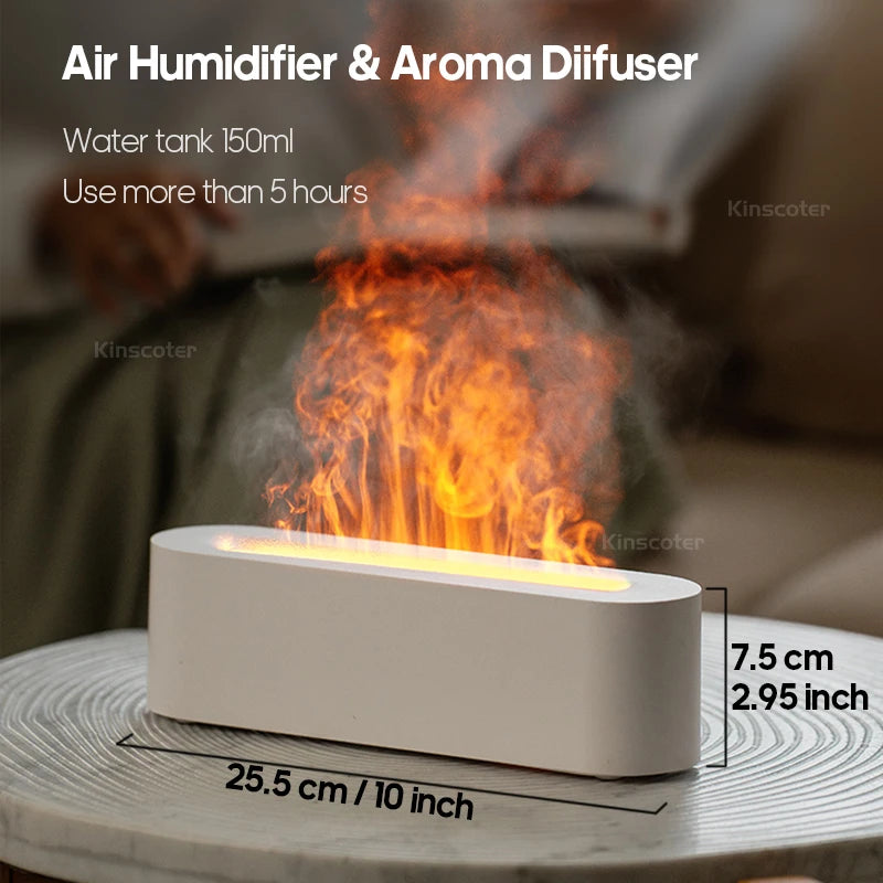 KINSCOTER-Diffuseur d'arômes d'huiles essentielles, humidificateur d'air à flamme, diffuseur de brume fraîche à ultrasons, feu réaliste RVB, veilleuse